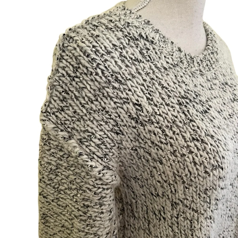 J. Crew Grey/White Marled Cotton/Wool/Alpaca Scoop Neck Sweater XS